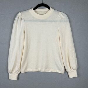 Madewell Cream Women's Crew Neck Puff Sleeve Sweater XS Alpaca‎ and Merino Wool
